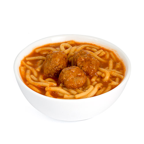 Small bowl of spaghetti and meatballs